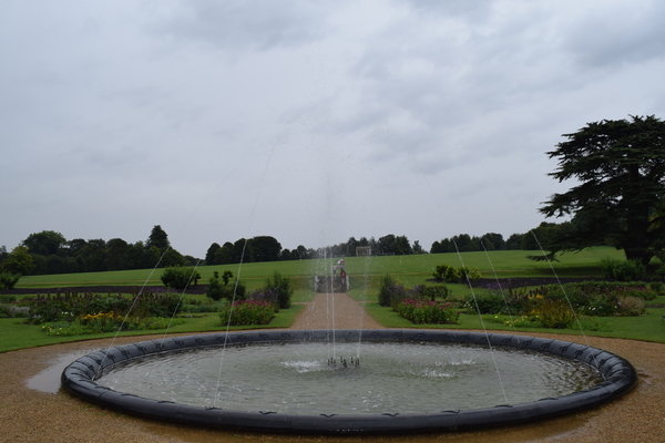 Fountain facing out from the stately
			 home.